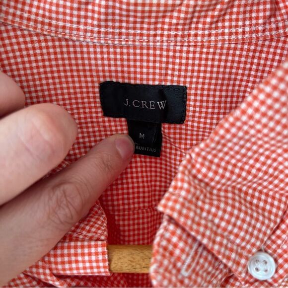 J.Crew Orange Micro Check Gingham Long Sleeve Cotton Button Down Dress Shirt - Picture 3 of 7